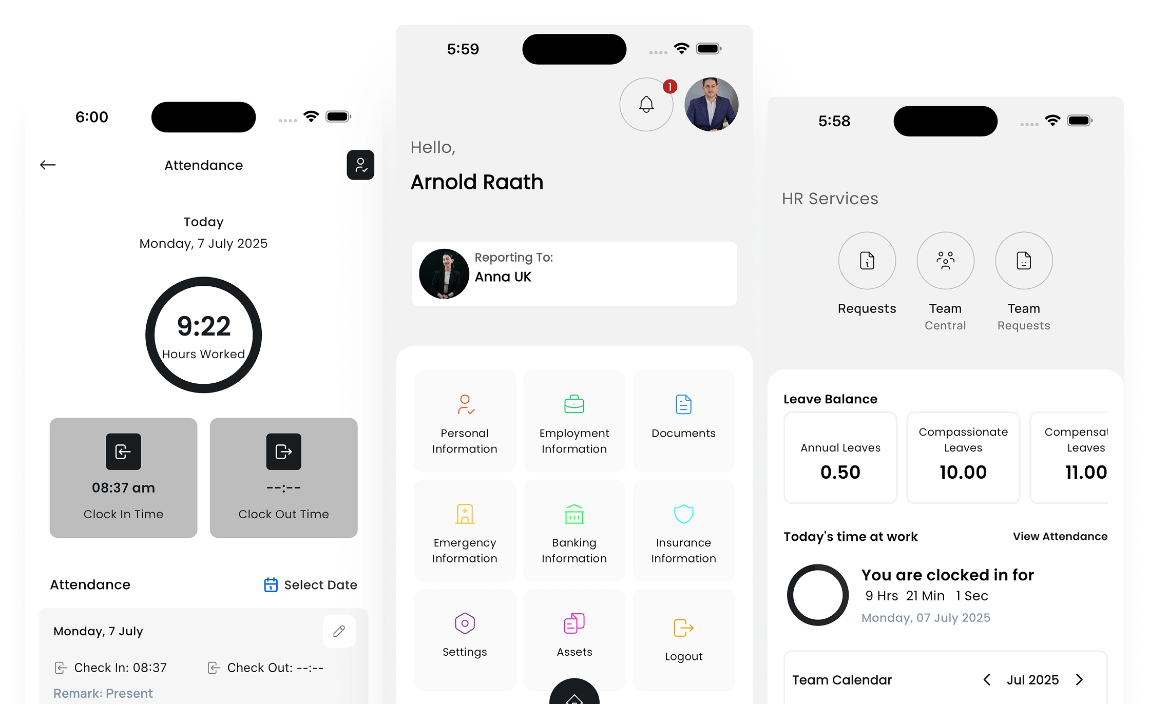 Employee dashboard interface